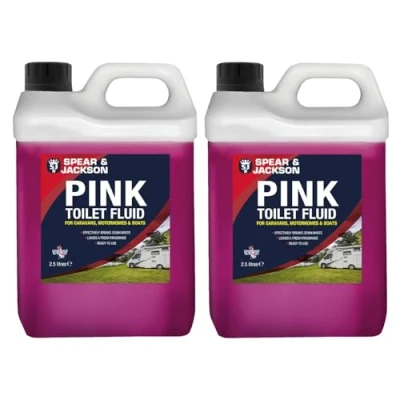 Image of Spear &amp; Jackson Toilet Cleaner Pink Flush for Caravans and Motorhomes, 2 x 2.5 Litre, Formaldehyde Free, Fluid