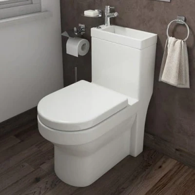 Image of Baystone® 2 in 1 Toilet &amp; Wash Basin Combo Set Combined WC and Sink Space Saving Cloakroom Bathroom One Piece Unit Mixer Tap Waste Included