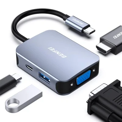 Image of BENFEI USB C HUB 4in1, Type to HDMI VGA Adapter, Power Delivery, Compatible for iPhone 15 series, MacBook Pro 2023/2022/2021/2020,Surface Book 2, Dell XPS 13/15, Pixelbook