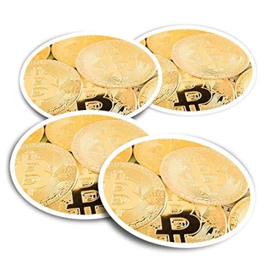 Image of Vinyl Stickers (Set of 2) 10cm Shiny Bitcoin Currency Fun Decals for Laptops,Tablets,Luggage,Scrap Booking,Fridges #12490