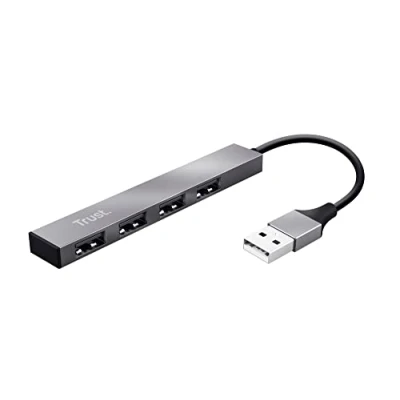 Image of Trust 23786 Halyx Aluminium 4 Port Mini USB 2.0 Hub for PC, Laptop, Mac Silver