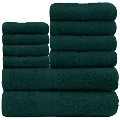 Image of GC GAVENO CAVAILIA 10 Piece Towel Bale Set Quick Drying Cotton Highly Absorbent 450 GSM Dark Green Towels Bathroom 4x Face Hand 2x Bath