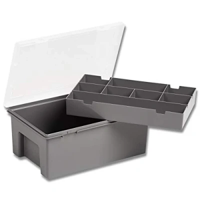 Image of Wham Organiser Box 3.04.01 29cm with 8 Division Removable Tray Soft Grey/Clear