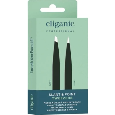 Image of Cliganic Eyebrow Tweezers Set: Slant &amp; Point Precision Tip Stainless Steel, for Men Women