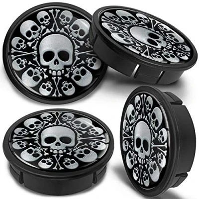 Image of SkinoEu 4 x 60mm ABS Car Alloy Wheel Centre Universal Rims Hub Center Caps Auto Tuning Logo Emblem Silver Gloss Black Skull CX 10