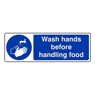 Image of 300mmx100mm Wash Hands before Handling Food Catering Sign Rigid Plastic