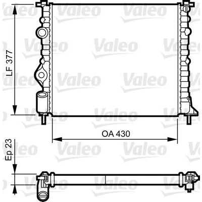 Image of RM1019 Engine radiator VALEO 731378 Aluminium 378mm 430mm 23mm with coolant regulator Mechanically jointed cooling fins RENAULT: CLIO 2, Kangoo I