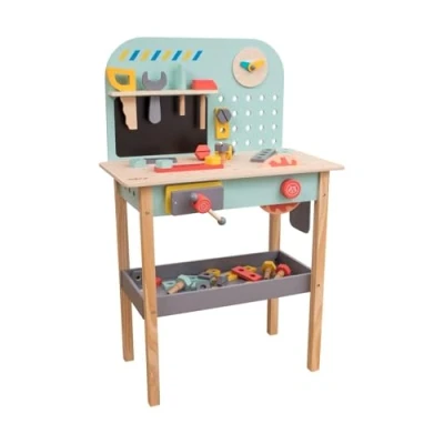 Image of Owl &amp; Fox Wooden Workbench, Pretend and Play Tool Workshop, with Saw, Spanner, Hammer, Screws Accessories, Role for Kids 3+, Sustainable, Traditional Stylish, 54.5 x 32 85 cm (h)