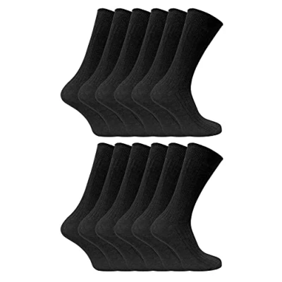 Image of 12 Pair Multipack Mens 100% Cotton Socks Sock Snob Ribbed Dress Size 6 11 &amp; 14 (12 14, Black)