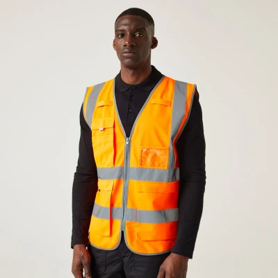 Image of Regatta Professional Men&#039;s Lightweight Pro Hi vis Executive Vest Orange Navy, Size: 3XL