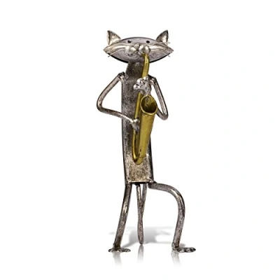 Image of Tooarts Metal Sculpture Guitar Cat Figurine Gifts for Thanksgiving Christmas Statue Ornament Crafts Home Decor