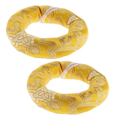 Image of 2x Handmade silk brocade round Tibetan singing bowl cushion ring pillow 10cm Random color