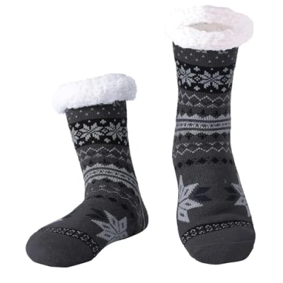 Image of Hisonwel Mens Slippers Socks, Warm Fluffy Socks with Sherpa Fleece Non Slip, Gifts For Men (Elk A)