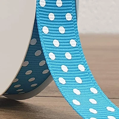 Image of Spotty Grosgrain Ribbon 15mm Decorative Polka Dot Strip Bow Gift Trim Cut Per 1m (Turquoise)