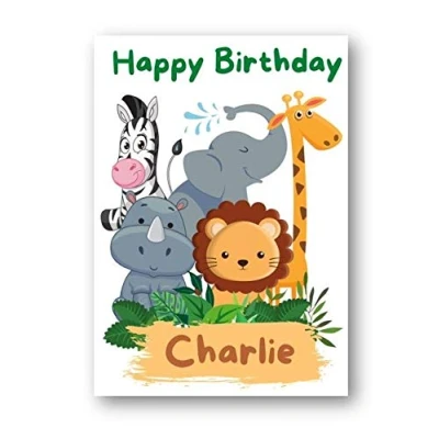 Image of Second Ave Personalised Children&#039;s Kids Safari Birthday Card Custom Greetings