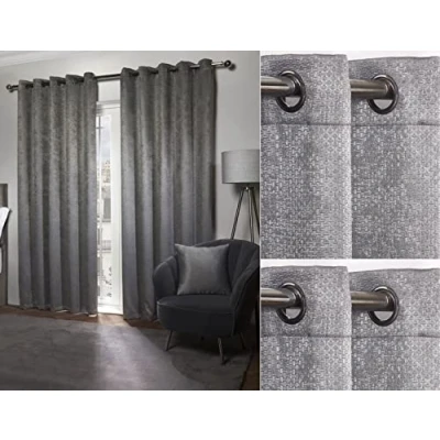 Image of Emma Barclay Ambiance Thermal Blackout Eyelet Curtains 3D Embossed With Reflective Reverse Weave in Charcoal Width 66 x Drop 90&quot; (168 228cm)