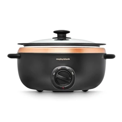 Image of Morphy Richards Sear and Stew Slow Cooker Black &amp; Rose Gold 6.5L Dishwasher Safe 461016