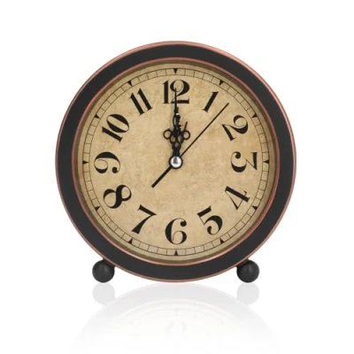 Image of Buachois Classic Retro Desk Clock, Vintage 5 in Analog Silent Small Bedside Clock Battery Operated Non Ticking Table for Bedroom