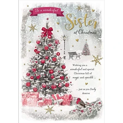 Image of Piccadilly Greetings Photo Christmas Card Sister,redbeigebrowngrey ,9 x 6 inches