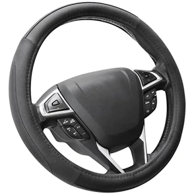 Image of SEG Direct Car Steering Wheel Cover for Prius Civic 14 14.25 inch, Black Microfiber Leather