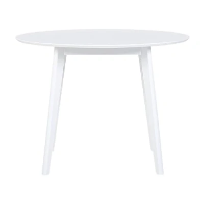 Image of Beliani Round Dining Kitchen Table MDF Top ø 100 cm White Wooden Legs Roxby