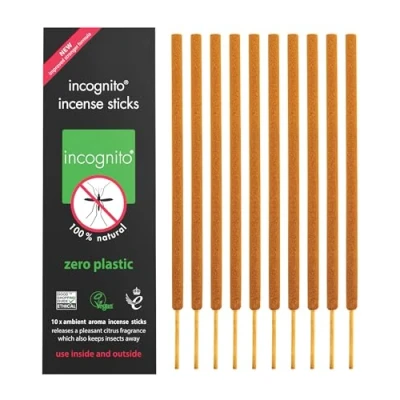 Image of INCOGNITO AntiMosquito Citronella Incense sticks Lasting Up To 2 hours Insect and Mosquito Repellent Suitable For Indoors Outdoors Natural Refreshing Burners, Black, 10 count
