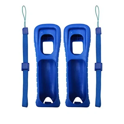 Image of 2 x Silicone Skin Cover Shell Case with Wrist Strap rope for Nintendo Wii Remote controller (Blue)