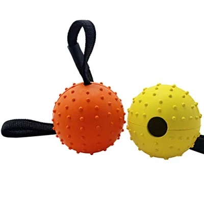 Image of Vivifying Dog Ball on a Rope, 2 Pack Natural Interactive Rubber for Fetch, Catch, Throw and Tug of War (Orange + Yellow)