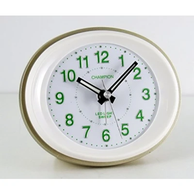 Image of Champion Stylish Bold Traditional Oval Silver Quartz Sweeping Non Ticking Alarm Clock