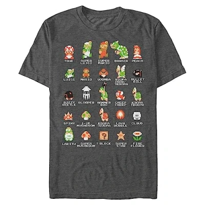Image of Nintendo Men&#039;s Pixel Cast T Shirt, Gray, Large