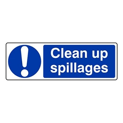 Image of 300mmx100mm Clean Up Spillages Catering Sign Sticker Self Adhesive