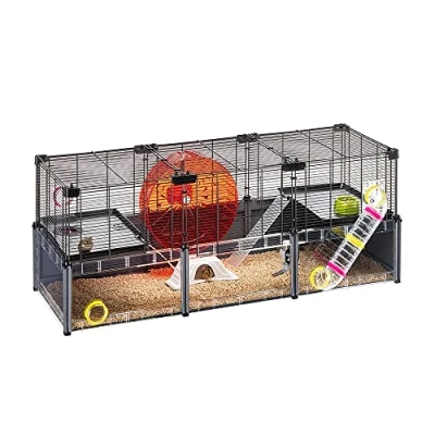 Image of Ferplast MULTIPLA Hamster Large Cage Customizable Multi Level Design, Tunnel System, Extra Exercise Wheel Interactive Transparent Base Tubes Connect&amp;Play 107.5x37.5xh42cm