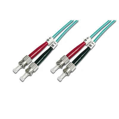 Image of DIGITUS DK 2511 03/3 Fibre Optic Cable OM3 3 m ST to Duplex 1/10/40/100 Gbit/s MM Multimode LAN Type: 50/125 µ Turquoise (Aqua)