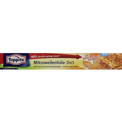 Image of Toppits 2 in 1 Microwave Wave Clingfilm, Tin Foil Dispenser 15 metre Width 32.4 cm, Clear