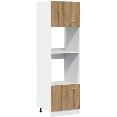 Image of vidaXL Microwave Cabinet 60x57x207 cm Engineered Wood Storage Cupboard Artisian Oak for Kitchen Organization