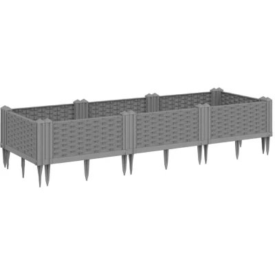 Image of vidaXL Garden Planter with Pegs Light Grey 125x40x28.5 cm PP