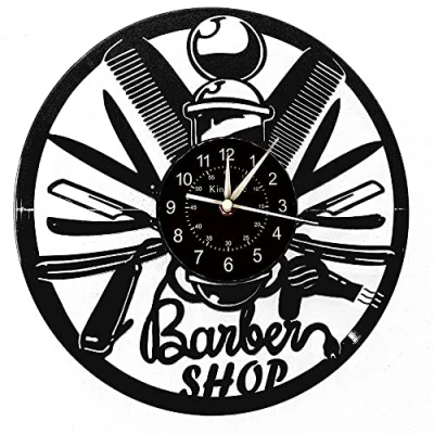 Image of Smotly Vinyl wall clock, barber shop tools pattern home decoration clock gift.