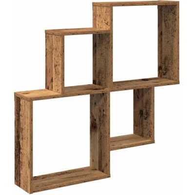 Image of vidaXL Wall Shelf Old Wood Floating Hanging Display Engineered 80x15x78.5cm, Living Room/Bedroom Decor Modern Storage Solution Brown