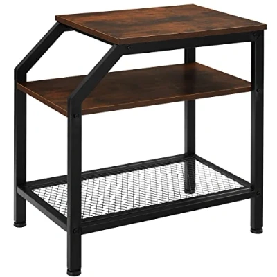 Image of TecTake 800946 Bedside table Wood side with storage shelves and attractive metal frame Coffee lamp end (Industrial dark)