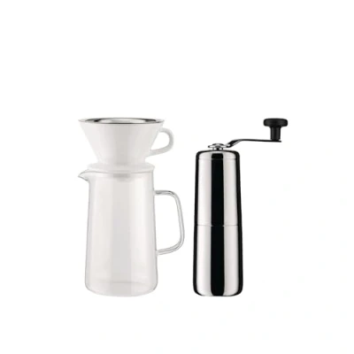 Image of Alessi KT01SET Slow Coffee Sets, Stainless Steel Glass Porcelain, White/Steel