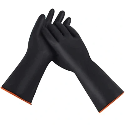 Image of Heavy Duty Latex Gloves, Resist Acid, Alkali and Oil,Reusable Industrial Chemical Rubber Garden Gloves,14inch 1 Pair