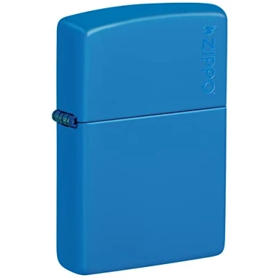 Image of Zippo Sky Blue Matte Logo Classic Pocket Lighter