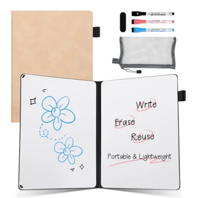 Image of AGM A5 Mini Whiteboard, Portable Dry Erase Board with 3 Colored Markers, Eraser, and Mesh Pouch, Ideal for Studying, Meetings, Note Taking, Doodling Pink