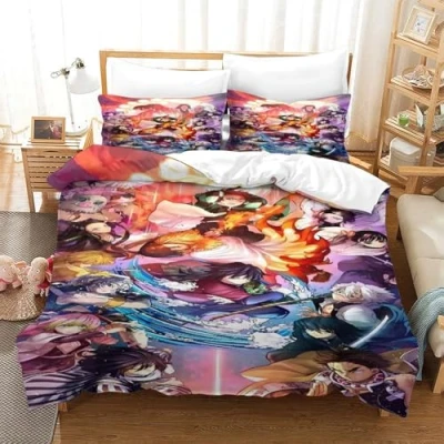 Image of GDEKCIEAS Anime 3D Demon Slayer Bedding Set for Kids,3Pcs Duvet Cover Microfiber with Zipper,Lightweight Quilt Boys And Girls Double（200x200cm）