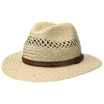 Image of Lipodo Steven Traveller Straw hat Women/Men Made of Sun in Italy Summer with Leather Trim Nature M (56 57 cm)