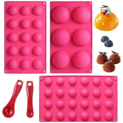 Image of Webake 3 Pack Silicone Semi Sphere Mould with 2 Pcs Measuring Spoon for Cake Decoration Jelly Pudding Candy Chocolate 6 Holes Semicircle 15 24 Ø 7cm 3.8cm 3cm