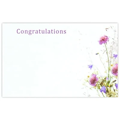 Image of celloexpress Congratulations (Scabious) Flower Message Cards 60mm x 90mm Everyday Occasions Florist Card Gift Notes (Pack of 20)
