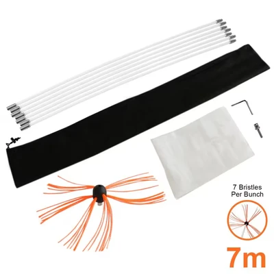 Image of Chimney Cleaner Kit Drill Powered Sweeping Brush Rotary 7 Metre Fireplace Wood Burner Flue Reinforced Nylon Flexible Rods Free Dust Sheet &amp; Storage Bag, Adapter Allen Key
