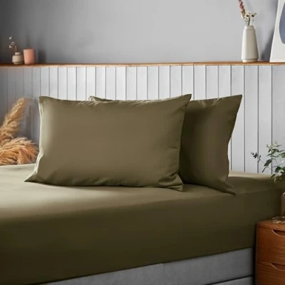 Image of Silentnight Supersoft Olive Pillowcase Pair Cosy &amp; Comfortable Delicate Smooth Touch Easy Care Microfibre Stylish Modern Bed Pillow Case Protector 2 Pack, Retain Shape Colour, Green