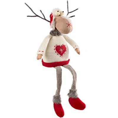 Image of WeRChristmas Sitting Christmas Reindeer Figurine with Soft Legs, Multi Colour, 48cm